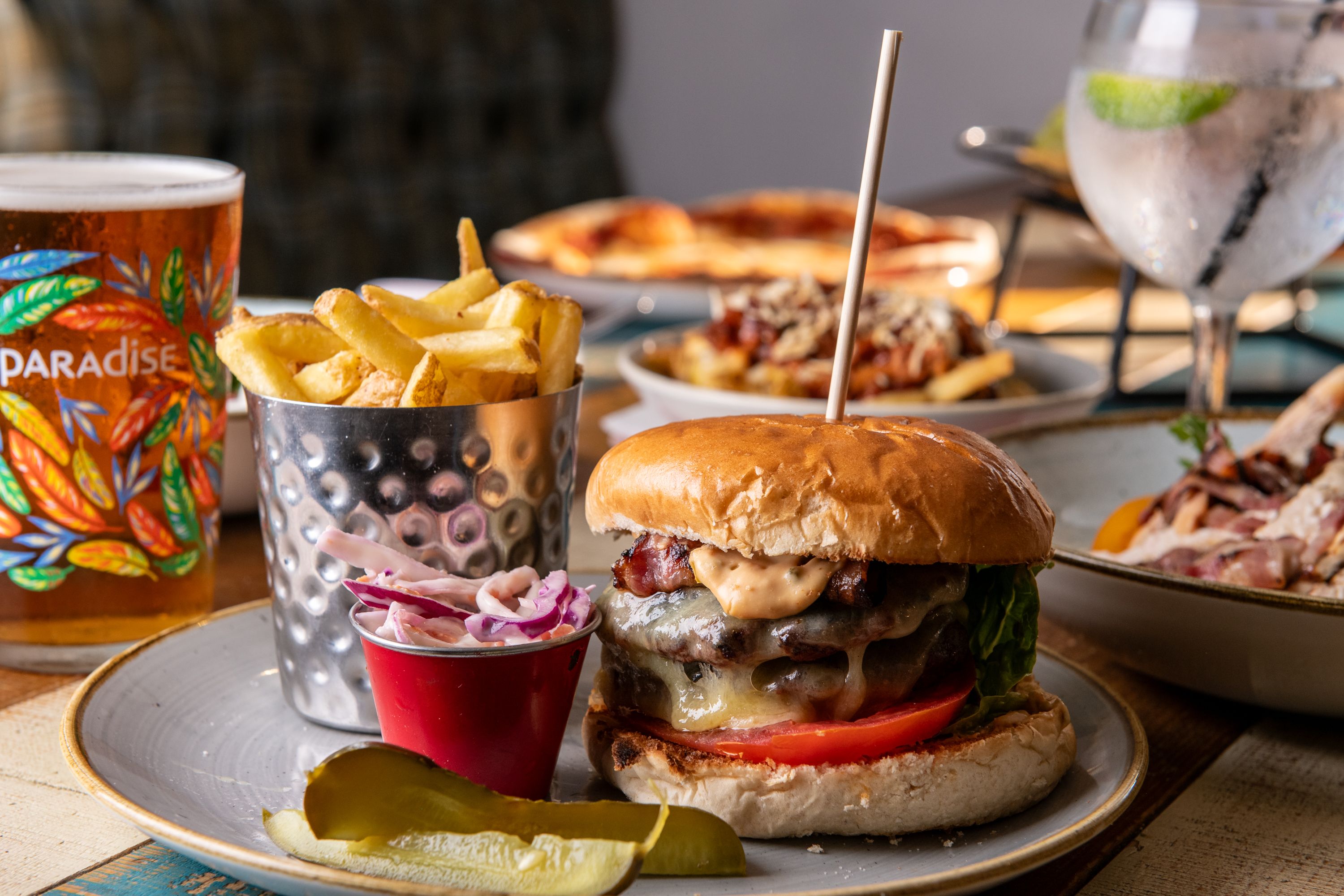 Cheese burger and chips meal