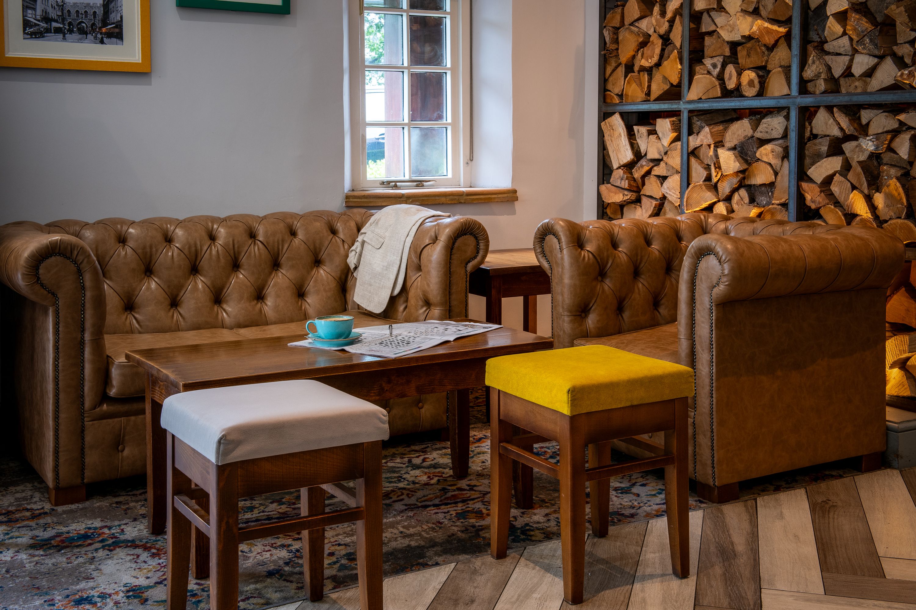 Sofa seating with sofa chair and coffee table in the middle